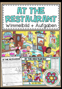 AT THE RESTAURANT – Wimmelbild + Aufgaben (Englisch 3.-5. Schulstufe)