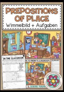 PREPOSTIONS OF PLACE – Wimmelbild + Aufgaben (3.-5. Schulstufe)