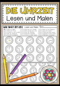 Die Uhrzeit – Lesen und Malen (2-fach differenziert)