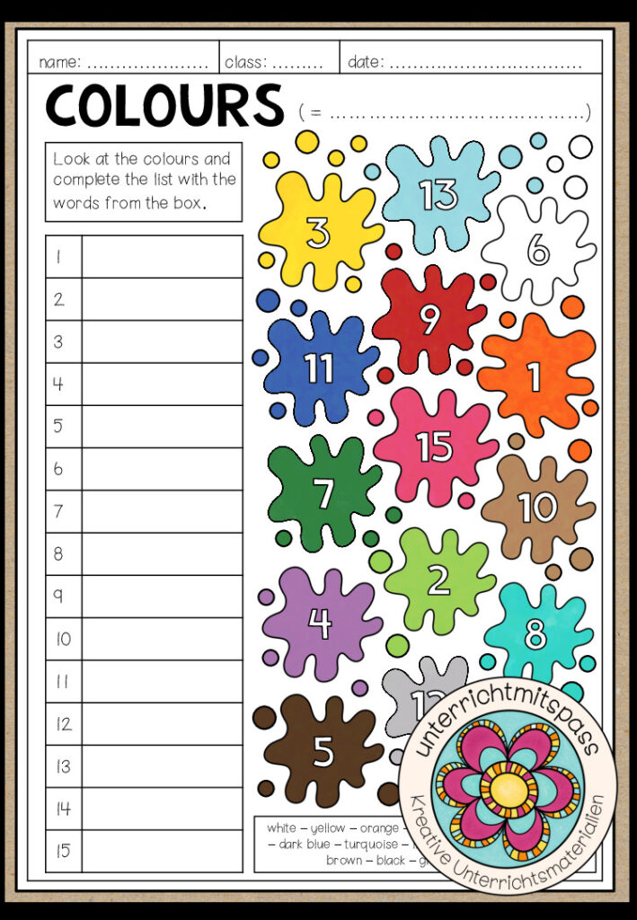 COLOURS – Vocabulary Worksheet (2-fach differenziert)