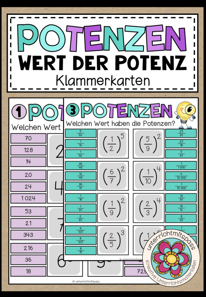 POTENZEN (Wert der Potenz) – 3 Klammerkarten