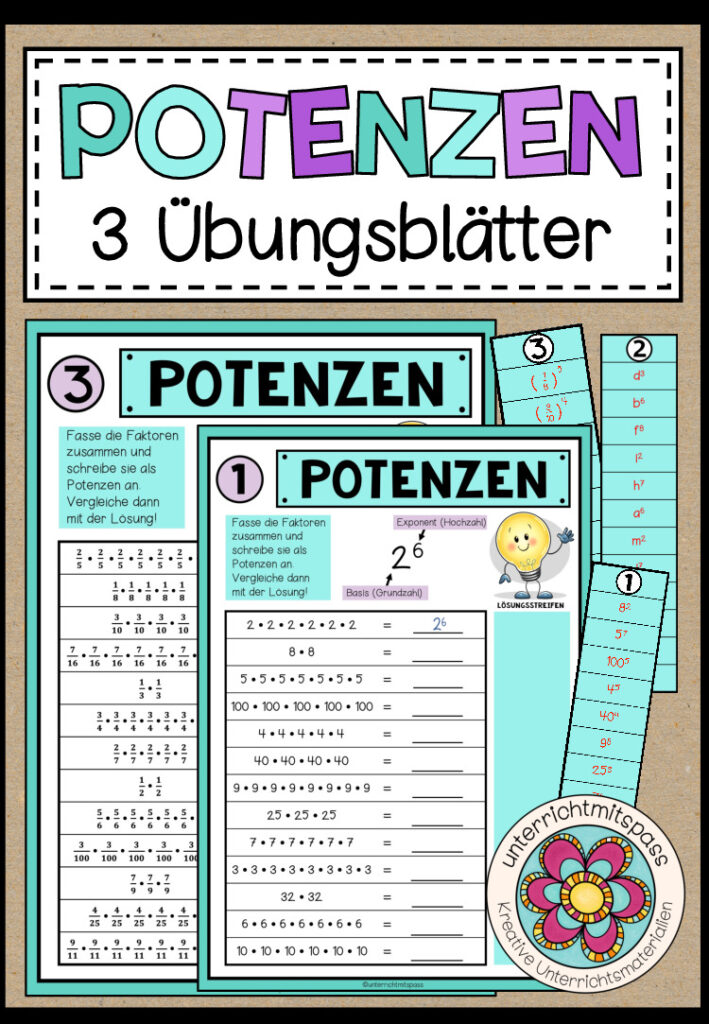 POTENZEN – 3 Übungsblätter (als Potenz schreiben)