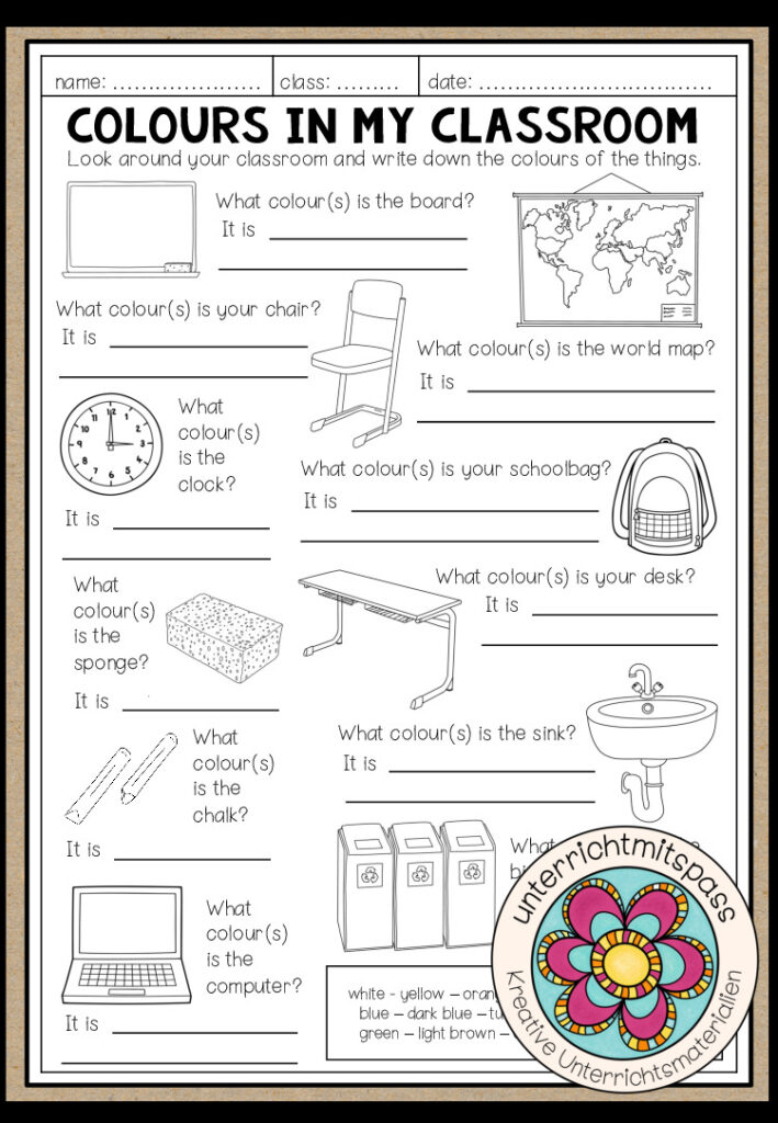 COLOURS – Colours in my Classroom (Worksheet)