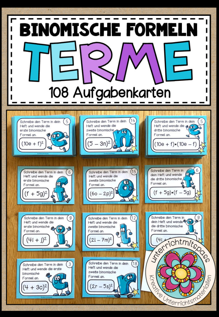BINOMISCHE FORMELN (Terme mit Potenzen) – 108 Aufgabenkarten