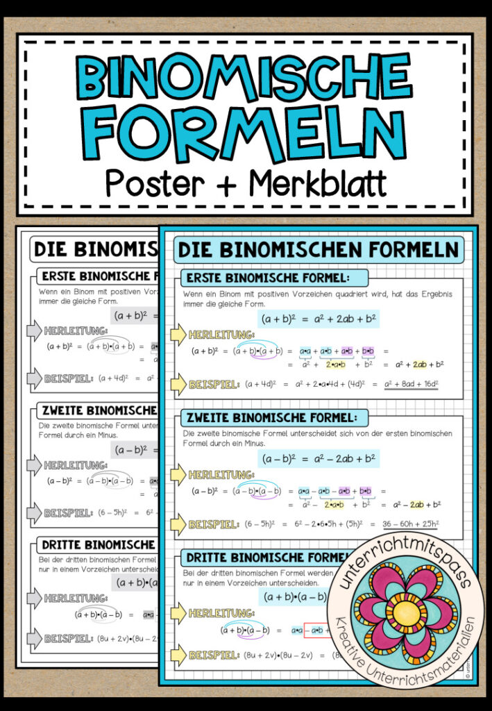 BINOMISCHE FORMELN (Terme mit Potenzen) – Poster + Merkblatt