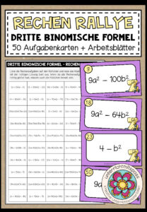 RECHEN RALLYE (dritte binomische Formel) – 50 Kärtchen + Arbeitsblätter