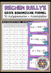 RECHEN RALLYE (erste binomische Formel) – 50 Kärtchen + Arbeitsblätter