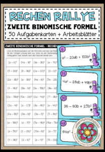 RECHEN RALLYE (zweite binomische Formel) – 50 Kärtchen + Arbeitsblätter