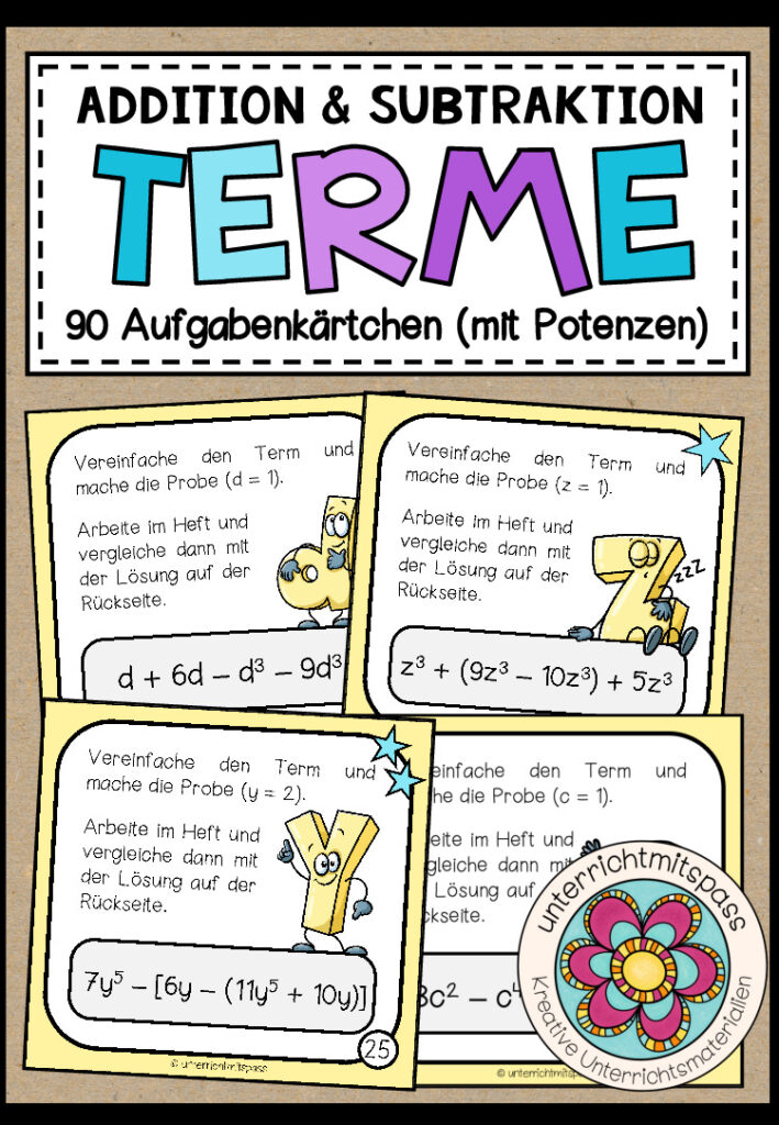 TERME (mit Potenzen) – Addition & Subtraktion (90 Aufgabenkärtchen)