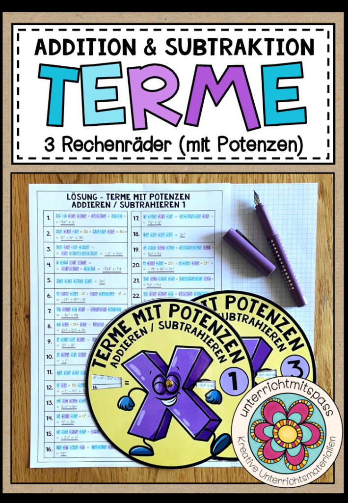 TERME (mit Potenzen) – Addition & Subtraktion (Rechenräder)