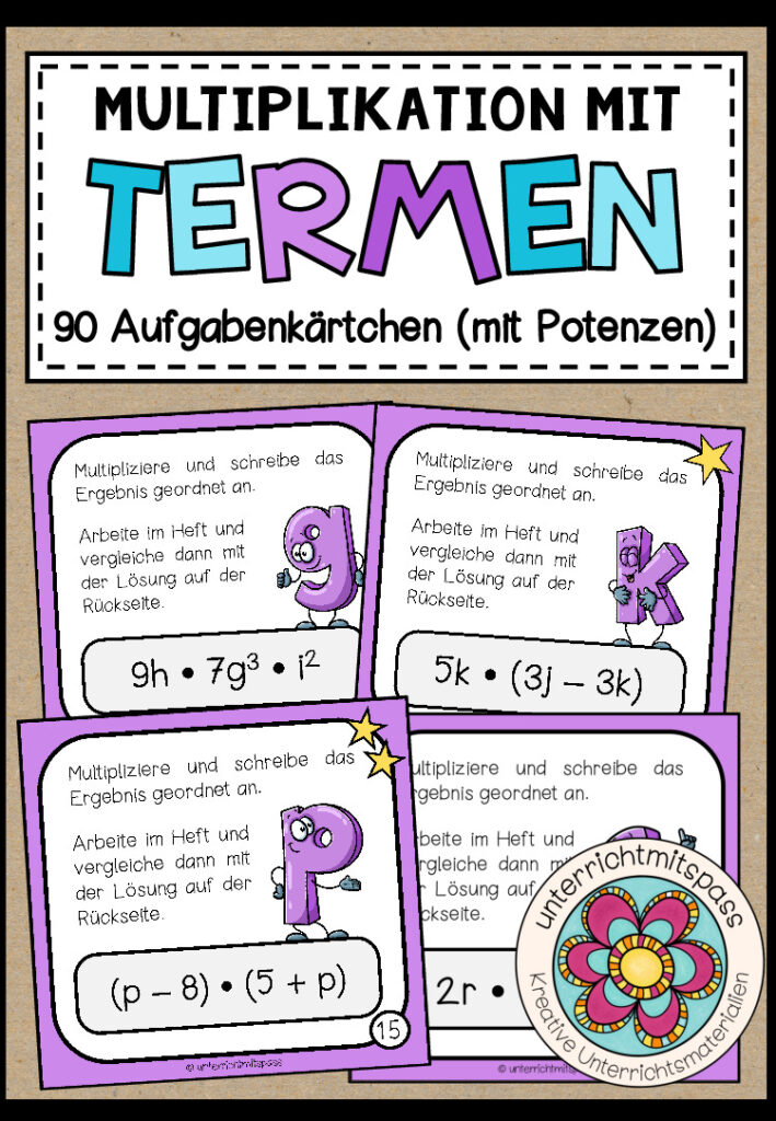 TERME (mit Potenzen) – Multiplikation (90 Aufgabenkärtchen)