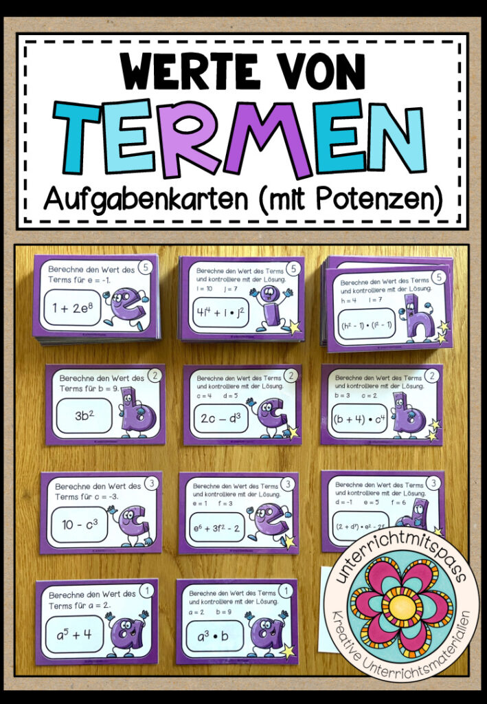 TERME (mit Potenzen) – Werte von Termen (108 Aufgabenkarten)
