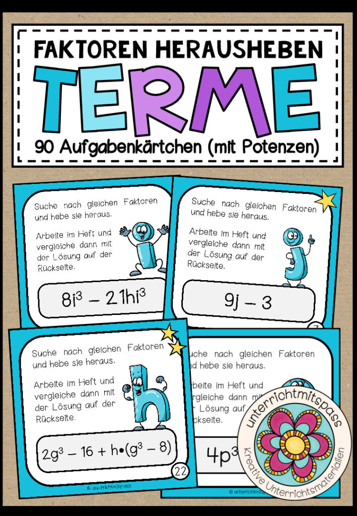 TERME (mit Potenzen) – Faktoren herausheben (90 Aufgabenkärtchen)