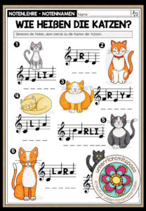 MUSIKALISCHE KATZENNAMEN (Notennamen) – Arbeitsblatt