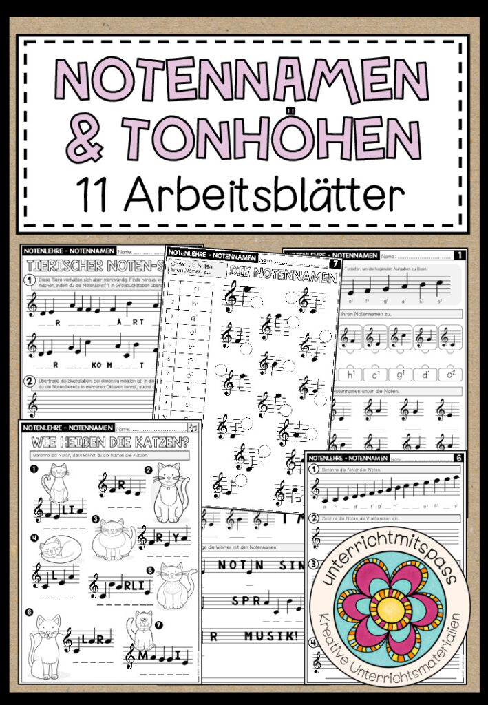 NOTENNAMEN & TONHÖHEN (Notenlehre) – Arbeitsblätter