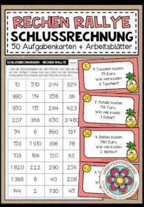 RECHEN RALLYE (Schlussrechnung) – 50 Kärtchen + Arbeitsblätter