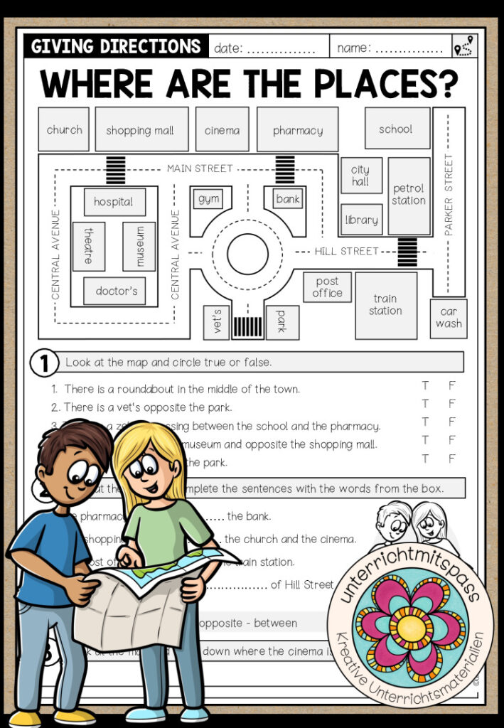 GIVING DIRECTIONS – Where are the places? (Worksheet)