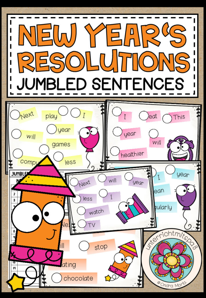 New Year’s Resolutions – Jumbled Sentences (Task Cards) Will-Future