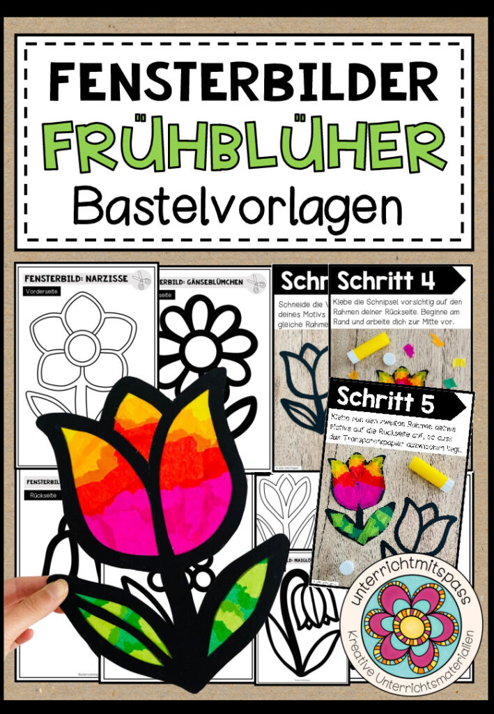Frühblüher – Fensterbilder (verschiedene Bastelvorlagen)
