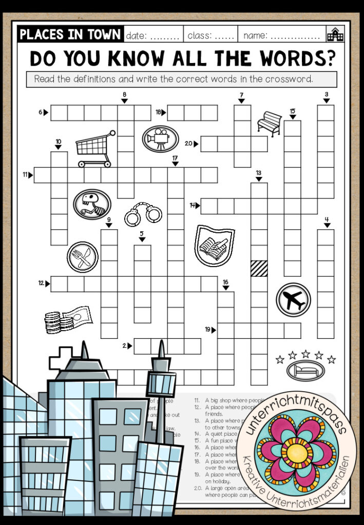 PLACES IN TOWN – Crossword (Worksheet)