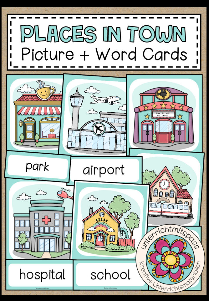 PLACES IN TOWN – Picture + Word Cards