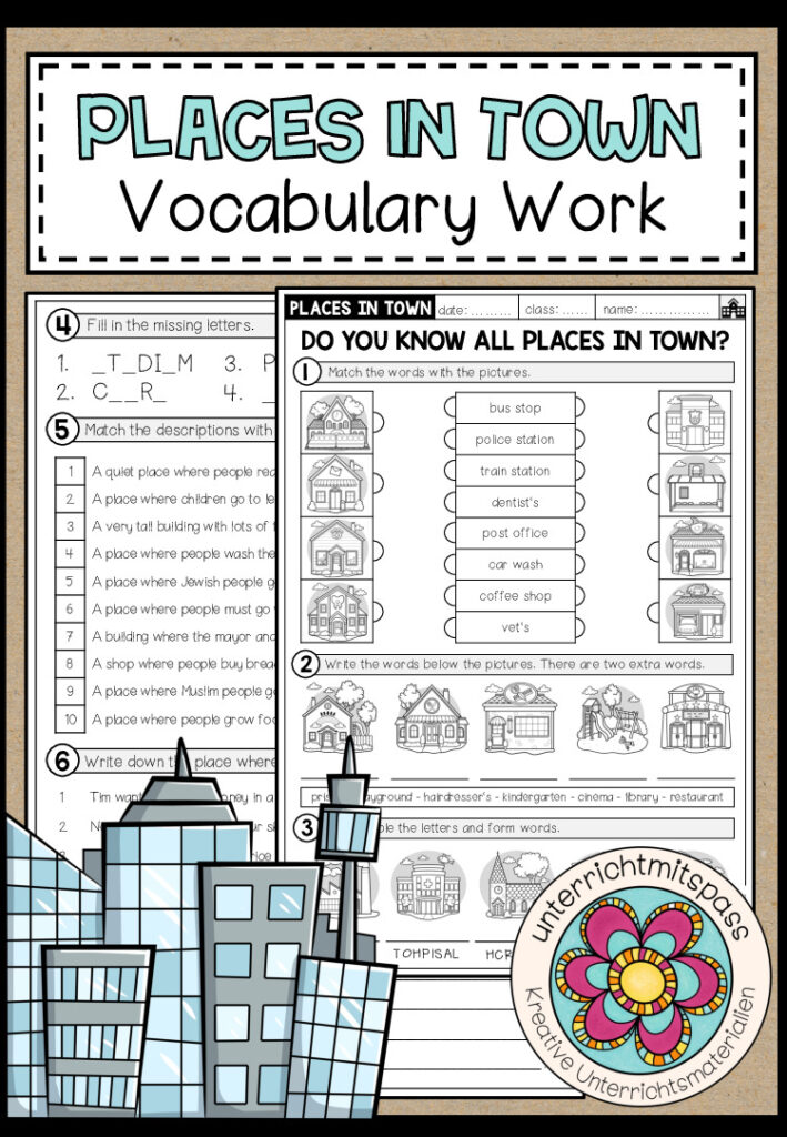 PLACES IN TOWN – Vocabulary Work (Mixed Exercises)