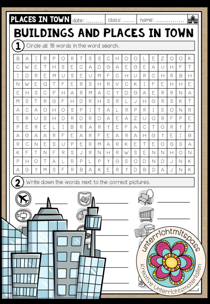 PLACES IN TOWN – Word Search