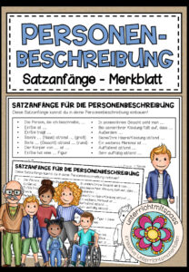 PERSONENBESCHREIBUNG – Satzanfänge (Merkblatt)