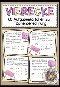 VIERECKE (für die Grundschule) – 60 Aufgabenkärtchen (Fläche)