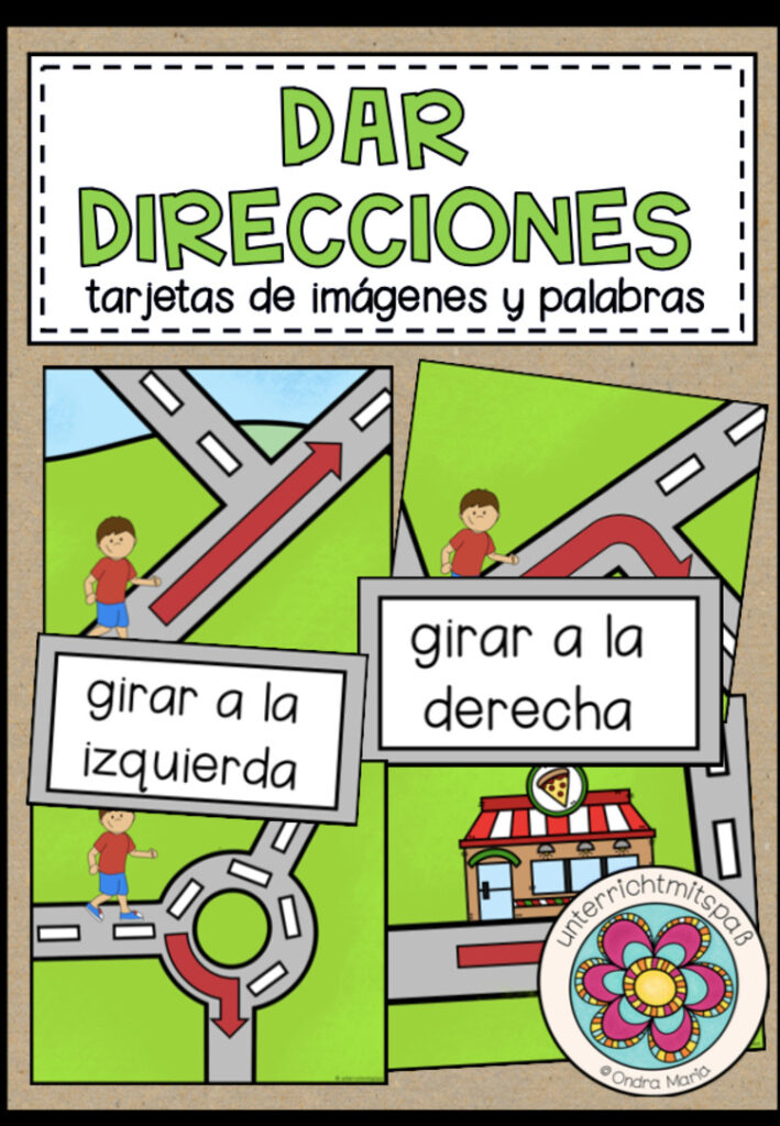 Dar direcciones (Wegbeschreibung) – Bild- und Wortkarten (Spanisch)