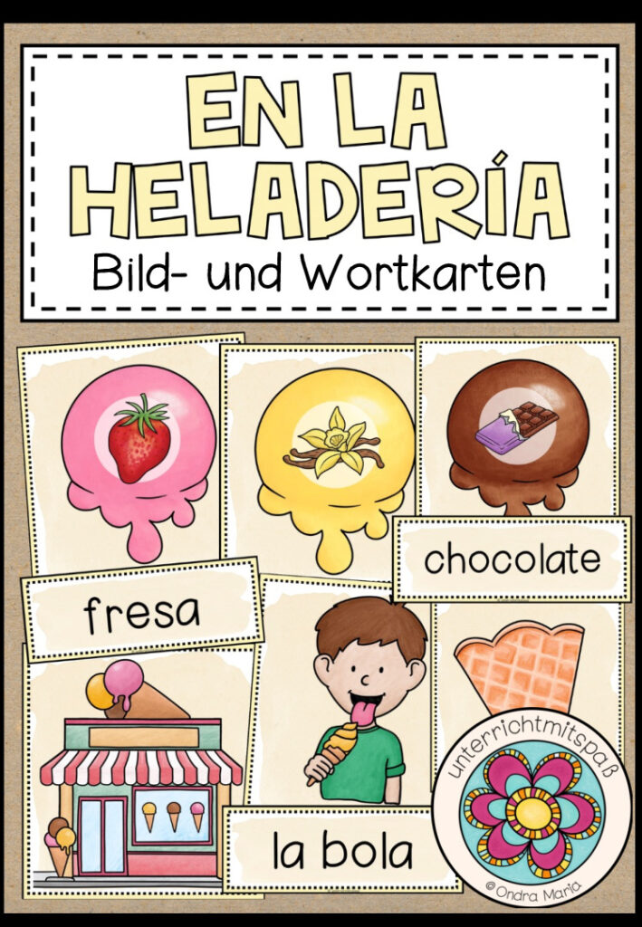 EN LA HELADERÍA (In der Eisdiele) – Bild und Wortkarten (Spanisch)
