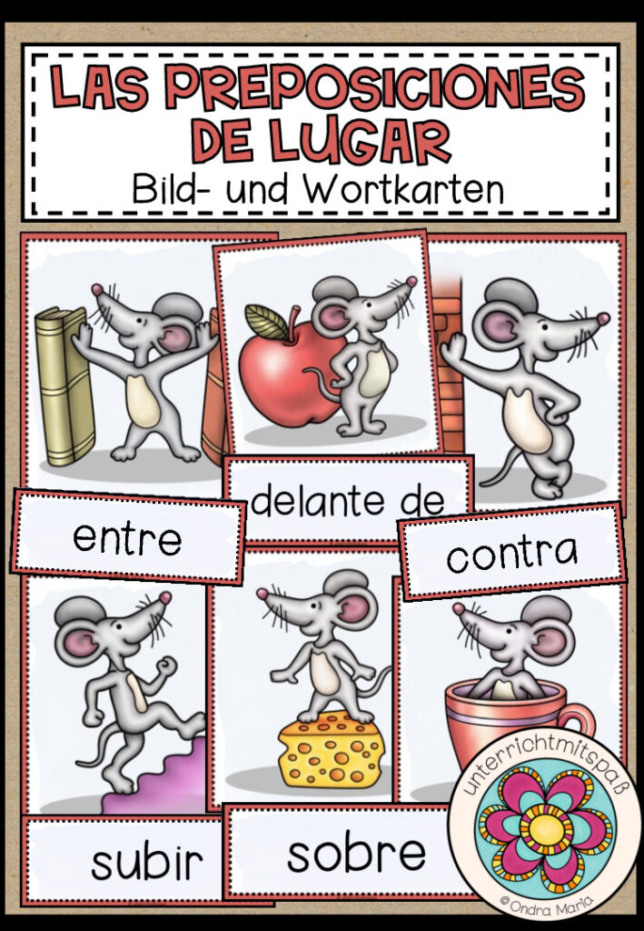 LAS PREPOSICIONES DE LUGAR (Präpositionen) – Bild- und Wortkarten (Spanisch)