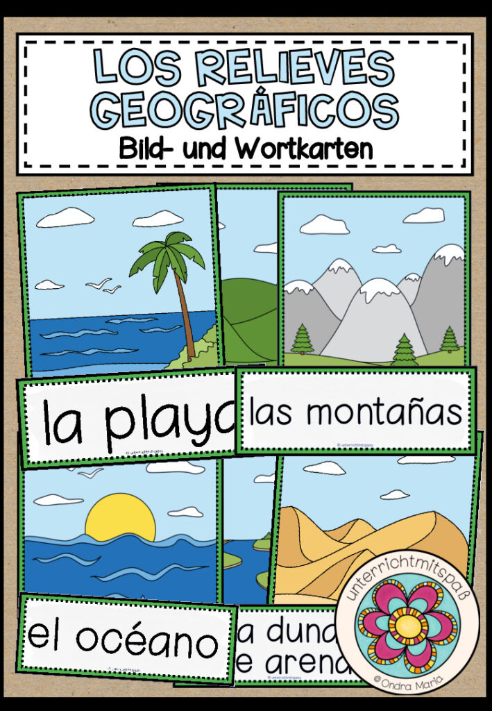 LOS RELIEVES GEOGRÁFICOS (Landschaften) – Bild- und Wortkarten (Spanisch)