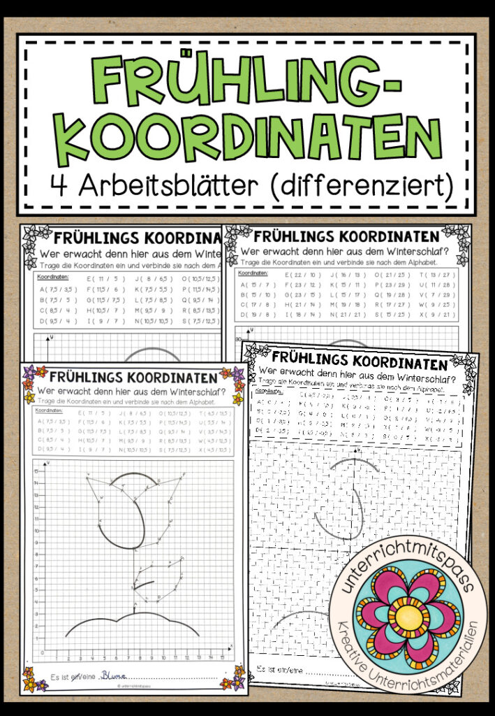 FRÜHLING-KOORDINATEN – 4 Arbeitsblätter (differenziert)