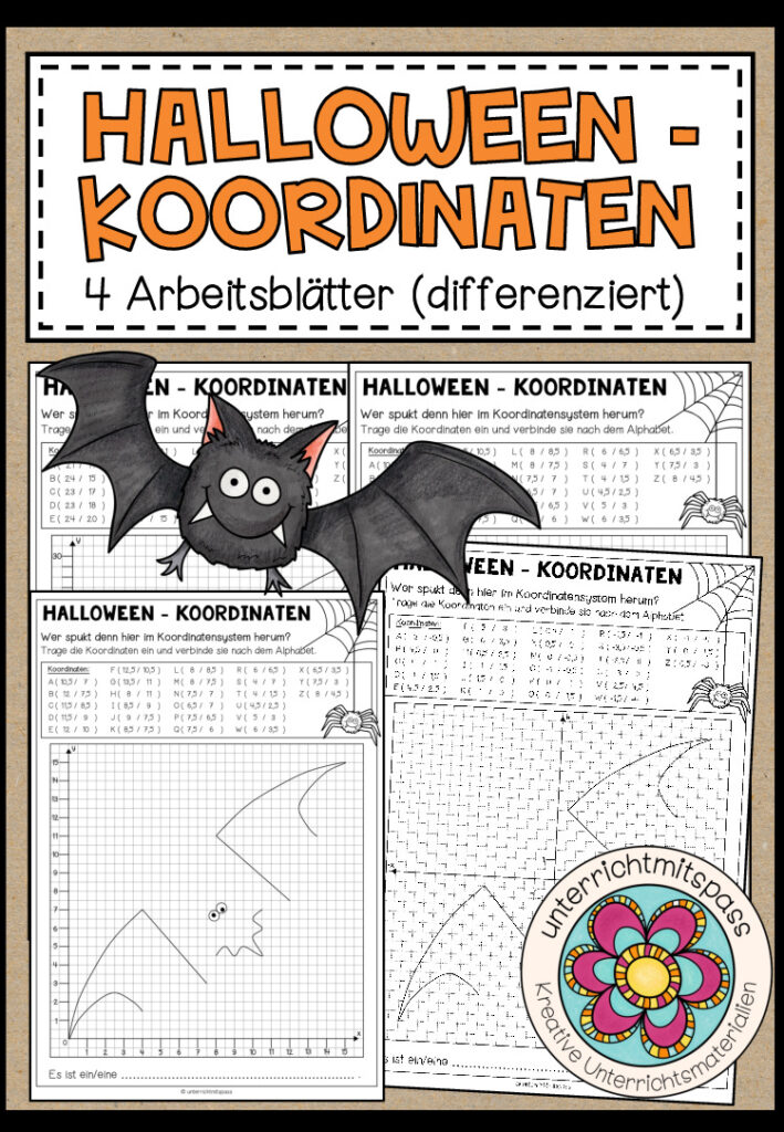 HALLOWEEN-KOORDINATEN – 4 Arbeitsblätter (differenziert)