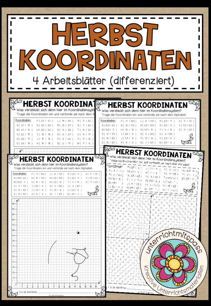 HERBST-KOORDINATEN – 4 Arbeitsblätter (differenziert)