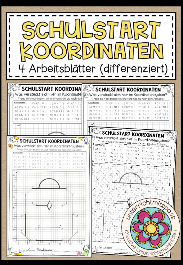 SCHULSTART KOORDINATEN – 4 Arbeitsblätter (differenziert)