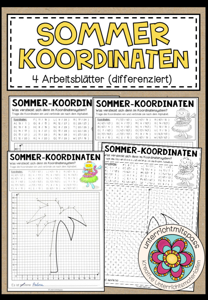 SOMMER-KOORDINATEN – 4 Arbeitsblätter (differenziert)