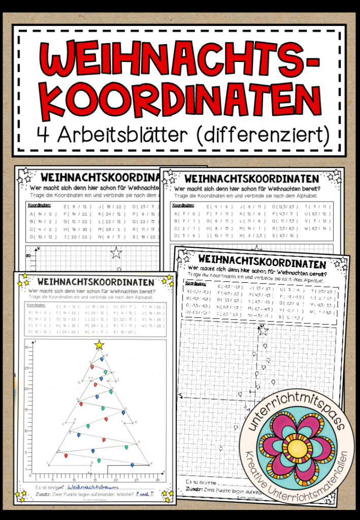 WEIHNACHTS-KOORDINATEN – 4 Arbeitsblätter (differenziert)