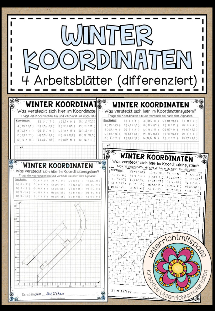 WINTER-KOORDINATEN – 4 Arbeitsblätter (differenziert)