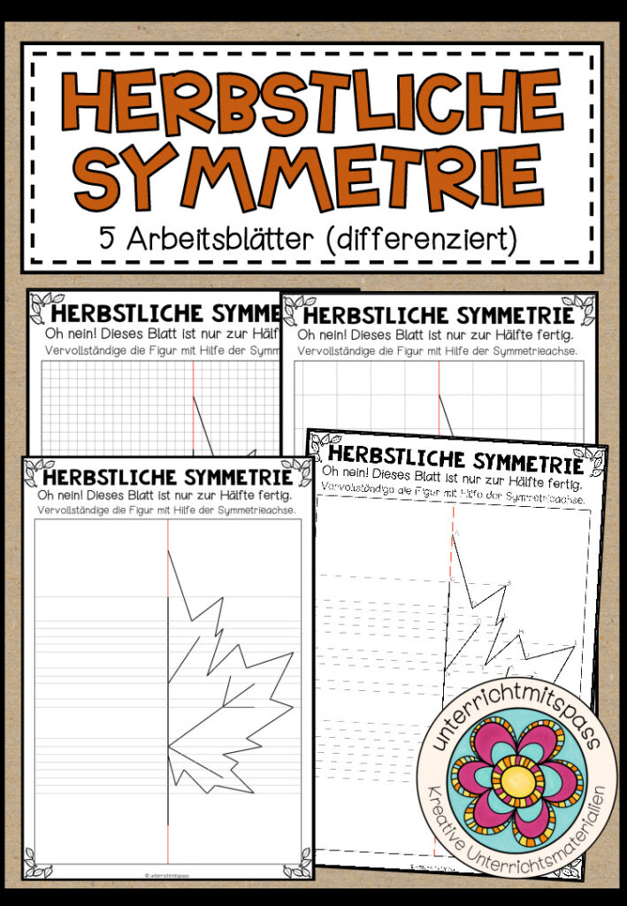 HERBSTLICHE SYMMETRIE – 5 Arbeitsblätter (differenziert)
