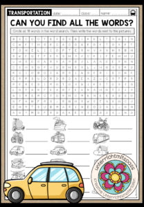 MEANS OF TRANSPORT – Word Search