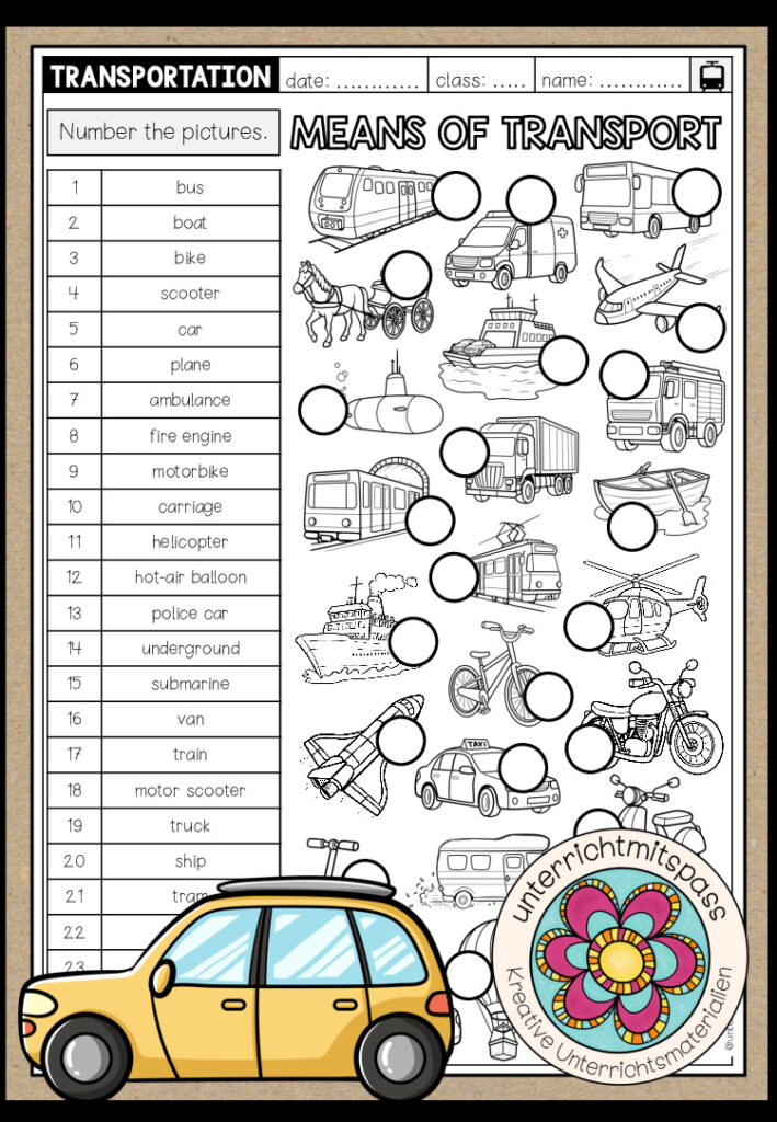 MEANS OF TRANSPORT – Vocabulary Worksheet (3-fach differenziert)