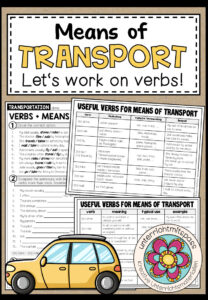 MEANS OF TRANSPORT + VERBS (Merkblatt + Arbeitsblatt)