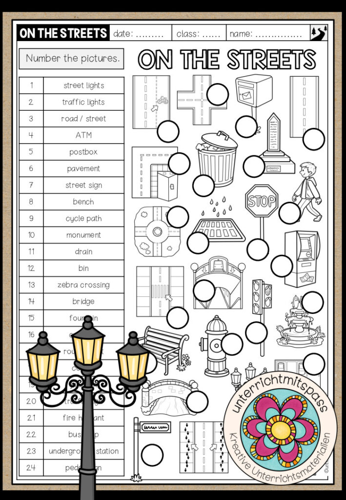ON THE STREETS – Vocabulary Worksheet (3-fach differenziert)