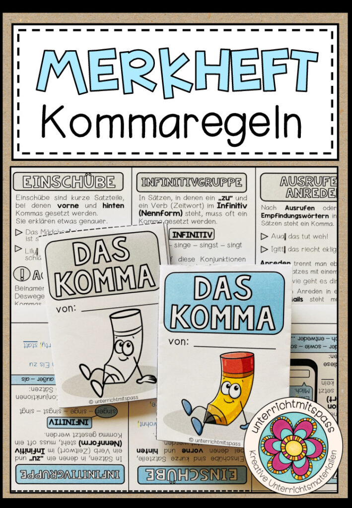 KOMMAREGELN – Merkheft / Faltheft (für den Deutschunterricht)