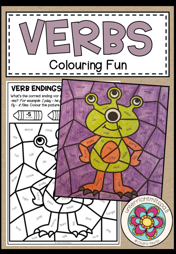 VERBS – Verb Endings (simple present) Colouring Fun