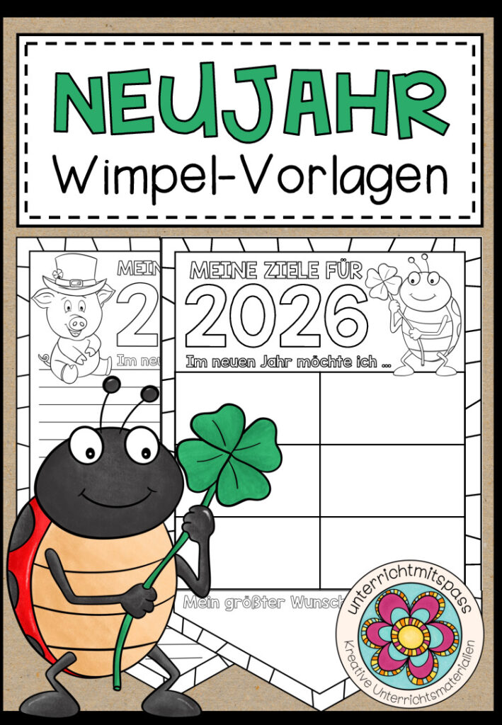 NEUJAHR – Wimpel (Vorsätze, Ziele und Wünsche) verschiedene Vorlagen