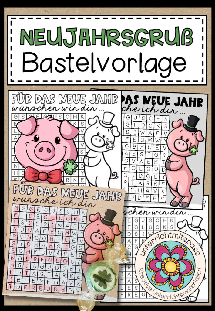 NEUJAHRSGRUß – Bastelvorlage (mehrere Versionen)