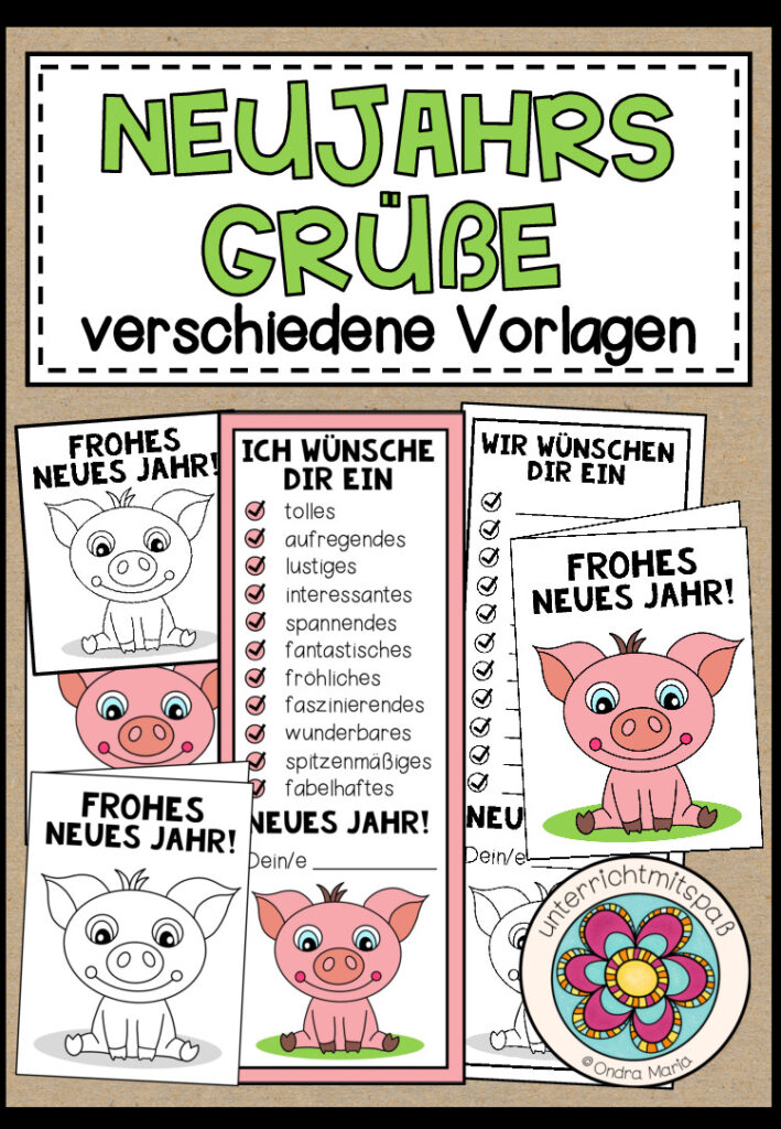Neujahrsgrüße – Bastelvorlagen (verschiedene Vorlagen)